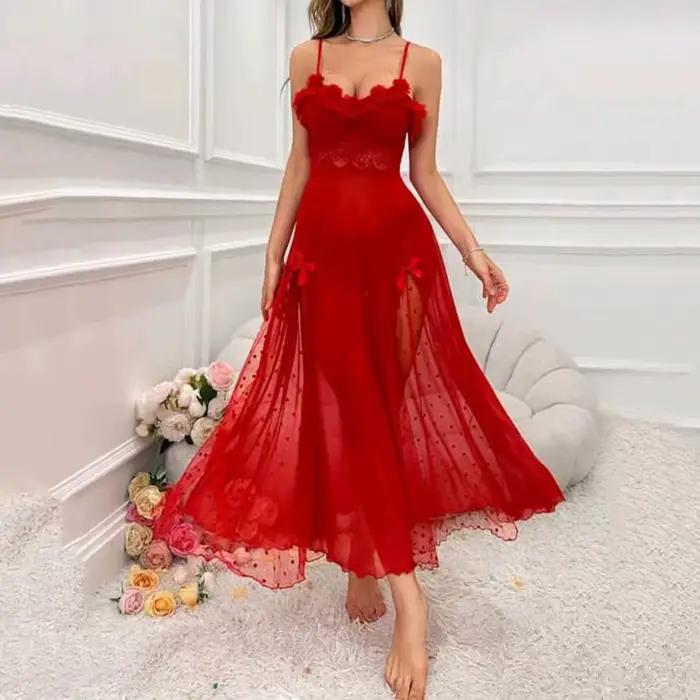 PerconsiderLace-Robe de lingerie en dentelle pour femme, fente haute, longue, maxi, sans couture, tr