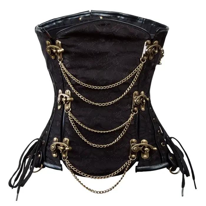 Corset Steampunk marron sous le buste pour femme, entraîneur de taille désossé en acier, bustiers et