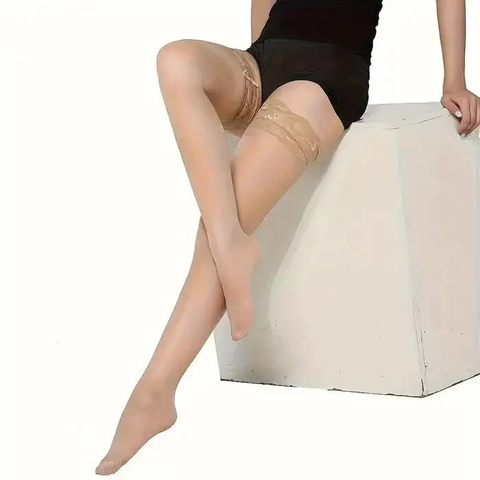 Bas en dentelle pour femmes, chaussettes au-dessus du genou, bonneterie lisse, 1 paire