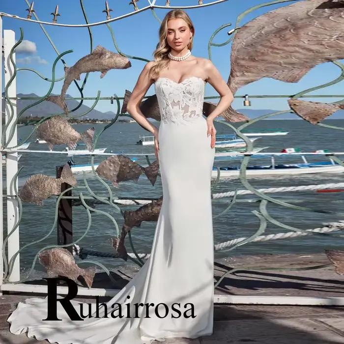 Ruhair-Robes de mariée chérie sirène corset pour femmes, appliques en dentelle à boutons, patients c