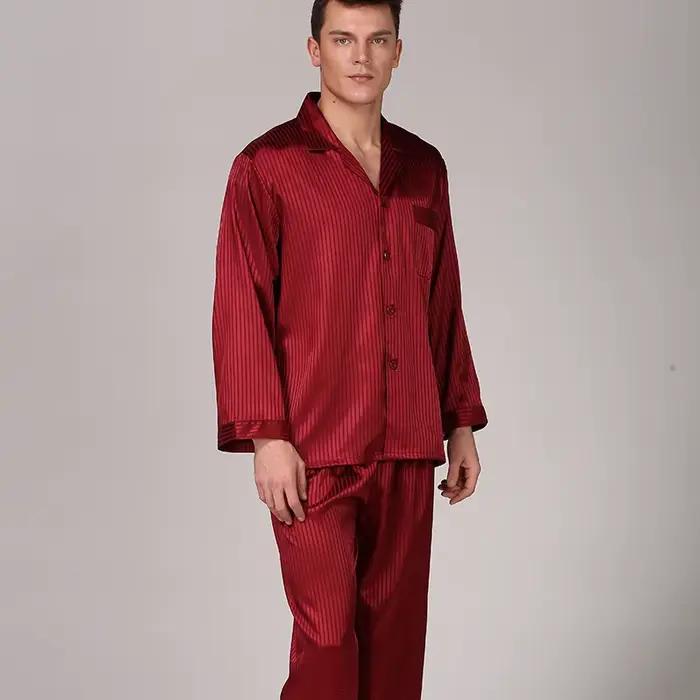Vêtements de nuit hommes noir vêtements de nuit à manches longues pyjamas costume de couchage pour h