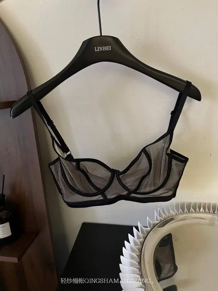 Soutien-gorge transparent en dentelle brodée pour femme, ultra fin, sous-vêtement sans bretelles, in
