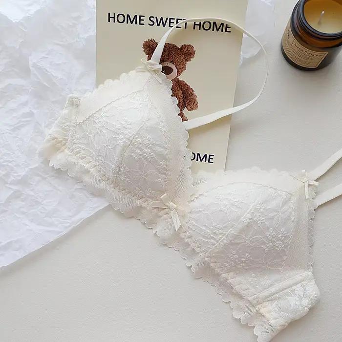 Soutien-gorge français en dentelle pour femmes, Lingerie petite poitrine fine, sans armatures, sexy,