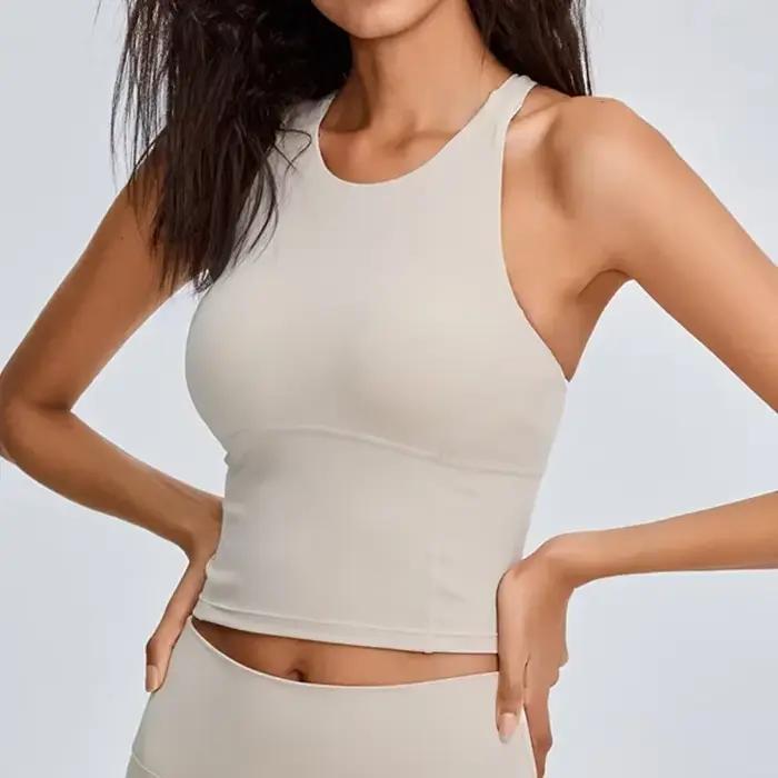 Soutien-gorge de sport push-up confortable à dos croisé pour femmes, résistant aux chocs, haut court