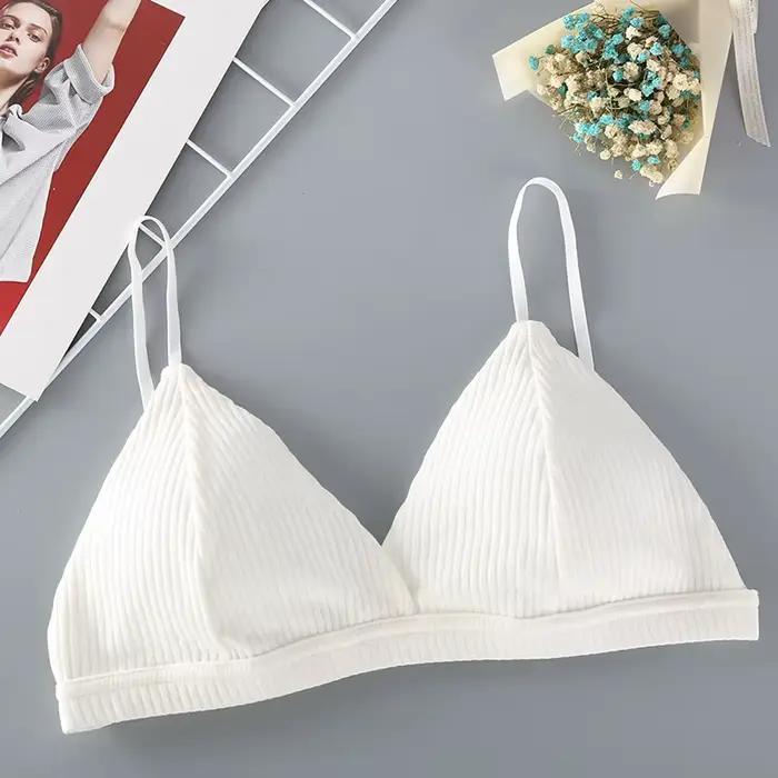 Soutien-gorge push-up en coton côtelé pour femme, bralette sans armatures, lingerie sexy simple à do