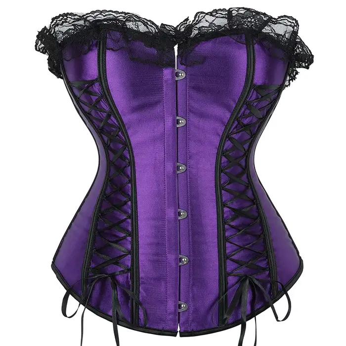 Robe Corset Gothique Sexy en Satin avec Lacets, Corset Steampunk avec Robe, Cosplay Club Violet