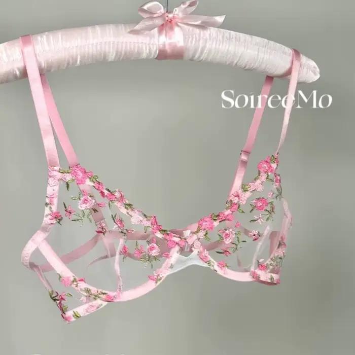 Lingerie pure et sensuelle pour filles, soutien-gorge en maille douce et sexy avec broderie florale 