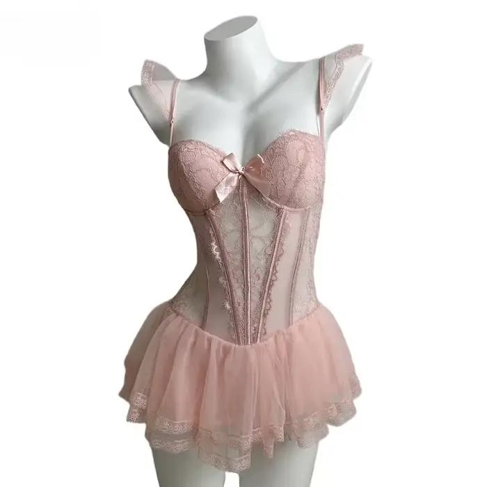 Lingerie érotique pour femmes, Corset Sexy en dentelle française, nouveau body froncé, élasticité, P