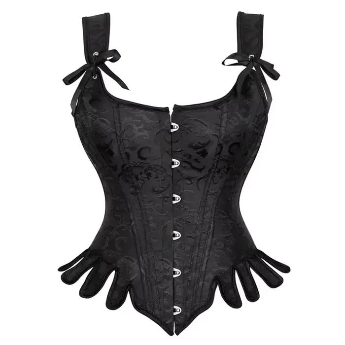 Haut corset avec sangle initiée pour femme, lacets gothiques, noir, bleu, surbuste, broderie, bustie