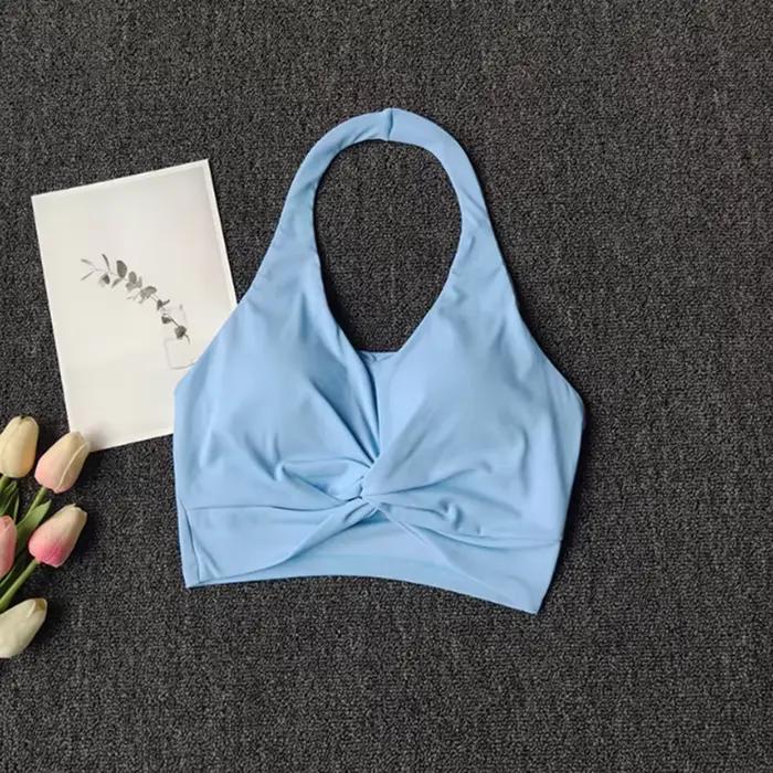 Soutien-gorge de sport à col halter effet seconde peau, soutien-gorge de fitness sexy anti-choc push