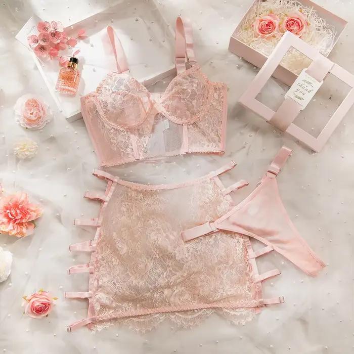 Ensembles de Lingerie sensuelle fantaisie, jarretelles ajourées sur le côté, sous-vêtements pour fem