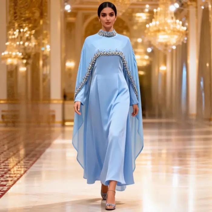 Robes de soirée Abaya pour femmes de Dubaï, ensemble 2 pièces, robe cape, costume Eid musulman, diam