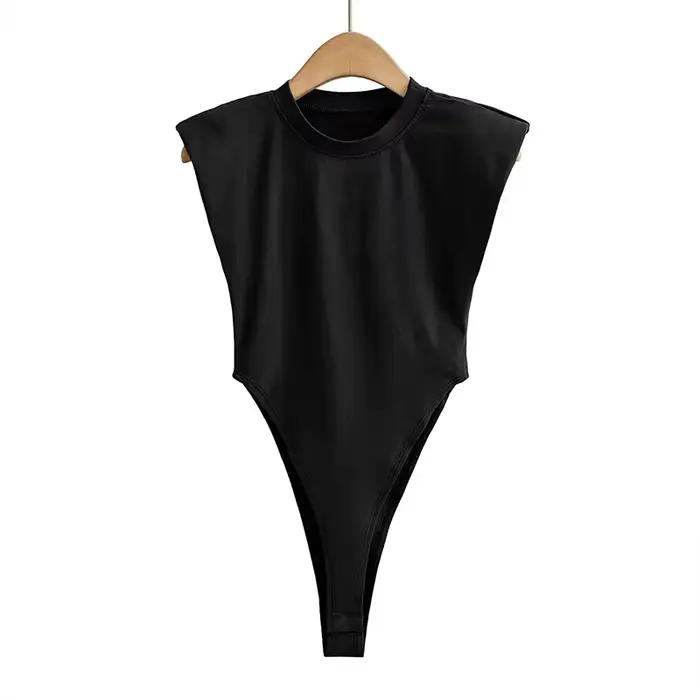Body moulant une pièce pour femme, combinaison rembourrée à épaules, noir, sans manches, blanc, été,