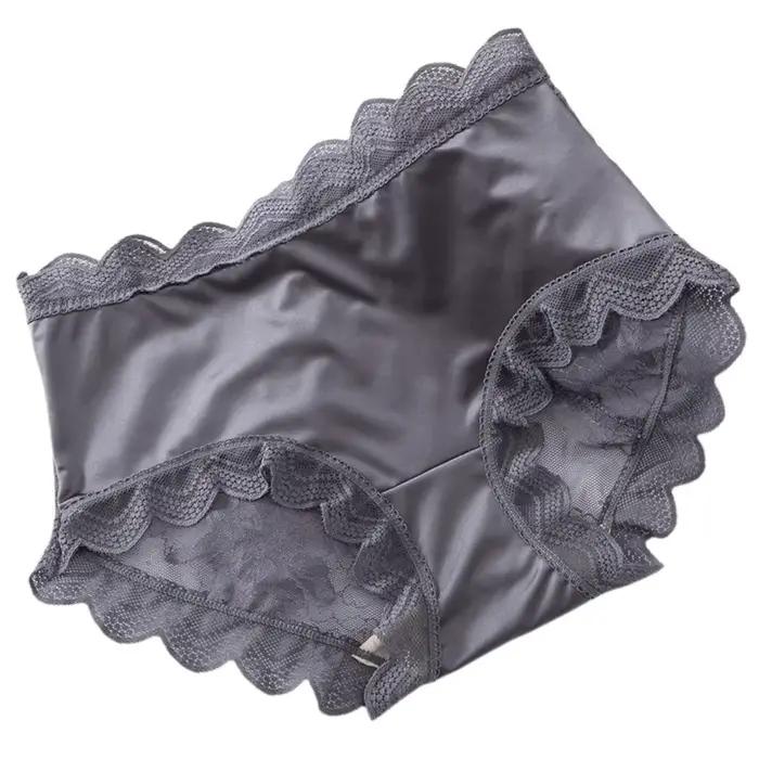 Culottes en dentelle florale transparente pour femme, sous-vêtements féminins fins en soie glacée à 