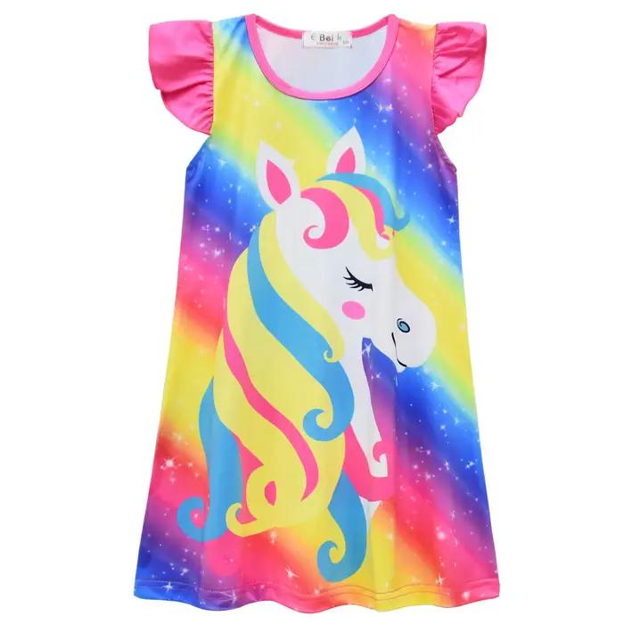 Enfants bébé vêtements de nuit pour filles arc-en-ciel licorne mignon dessin animé frappes de lait r