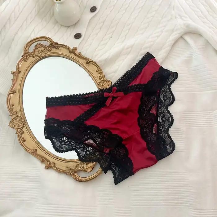 Culottes sexy en satin et dentelle pour femmes, sous-vêtements sexy, culottes taille basse, culottes