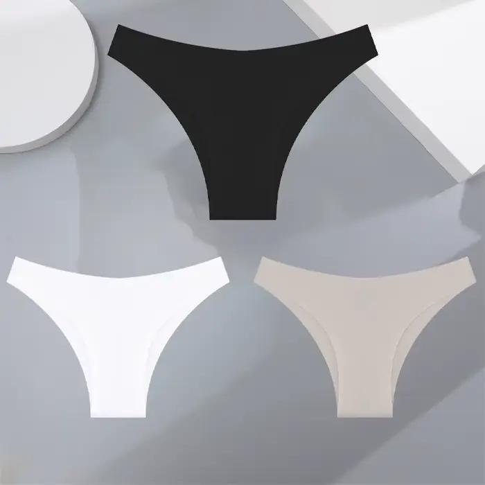 3 pièces Ultra-mince sans couture sous-vêtements en soie culottes pour femmes Sexy taille basse Stre