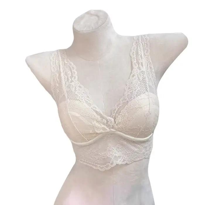 Nouveaux soutiens-gorge en dentelle blanche, col en V profond, design froncé, sans armatures, linger