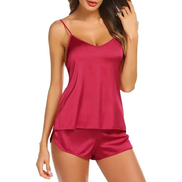 Ensemble de lingerie en satin, pyjama, short, camisole, vêtements de nuit, mode sexy