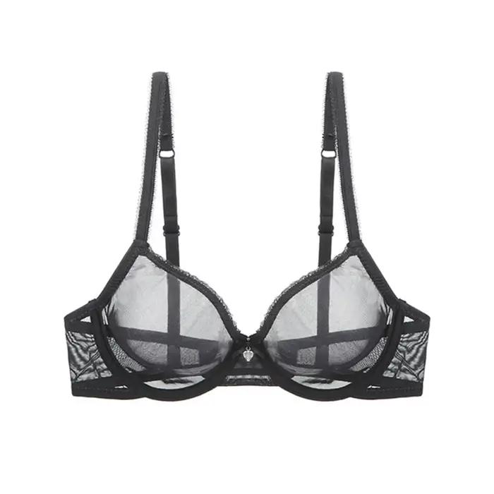 Soutien-gorge transparent entièrement transparent pour femme, style sexy en maille, soutien-gorge en