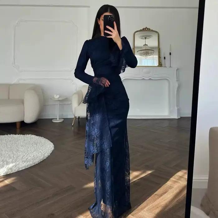 Robe de soirée élégante en dentelle moulante pour femme, collection automne-hiver, à manches longues