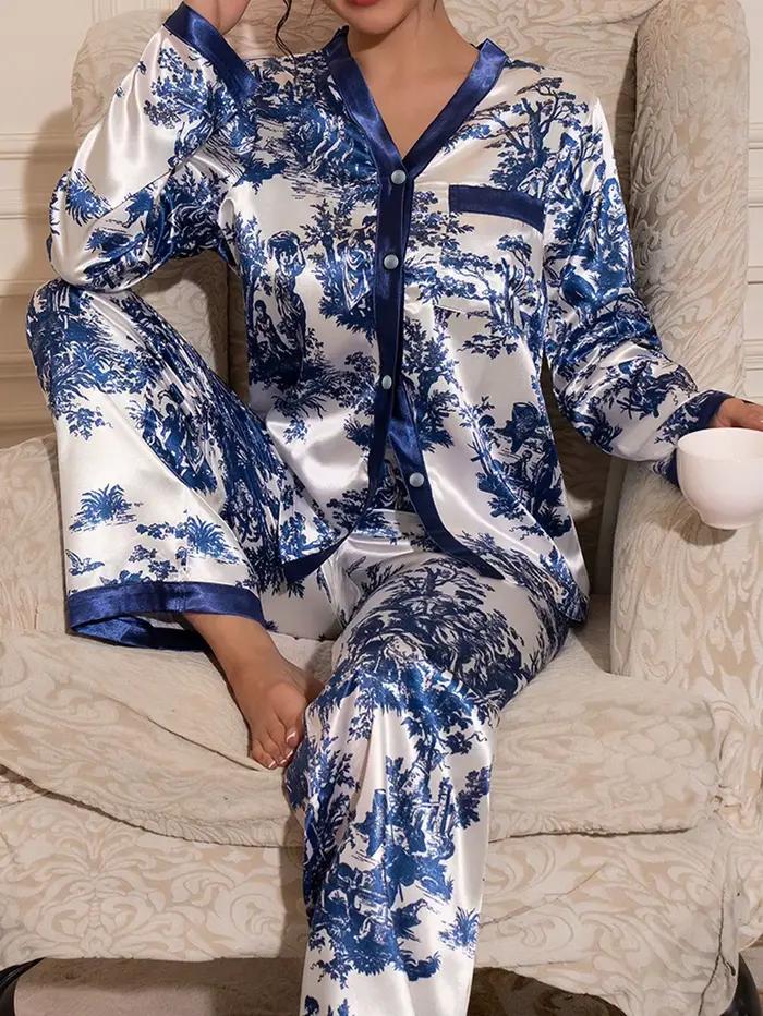 Pyjamas à manches longues femmes femme pyjama ensemble vêtements de maison ensemble grande taille fe