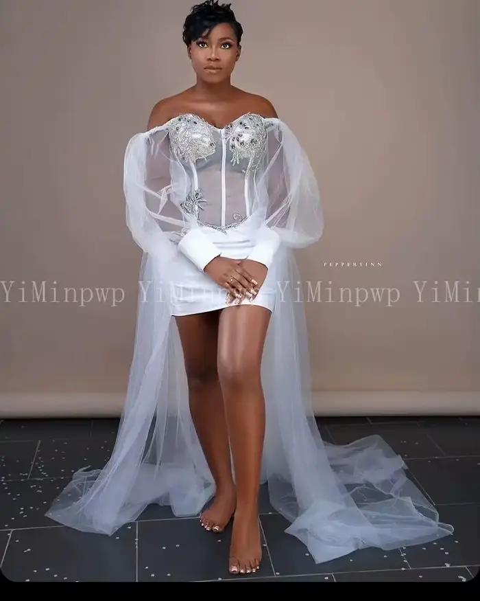 Robes de mariée blanches pour mariée, Robes de mariée africaines, épaules dénudées, manches longues,