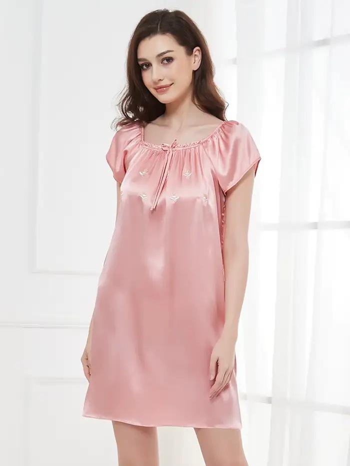 Chemise de nuit en soie pour femmes, 100% réelle, 19 mamans, vêtements de nuit en soie de mûrier, ma