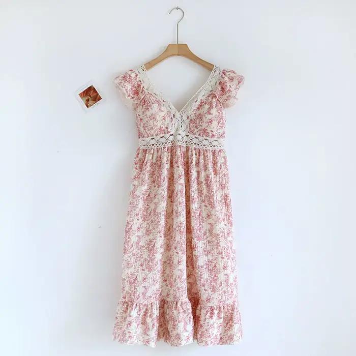 Robe de nuit en fibre de coton pur pour femmes, vêtements de nuit à col en V, vêtements de nuit pour