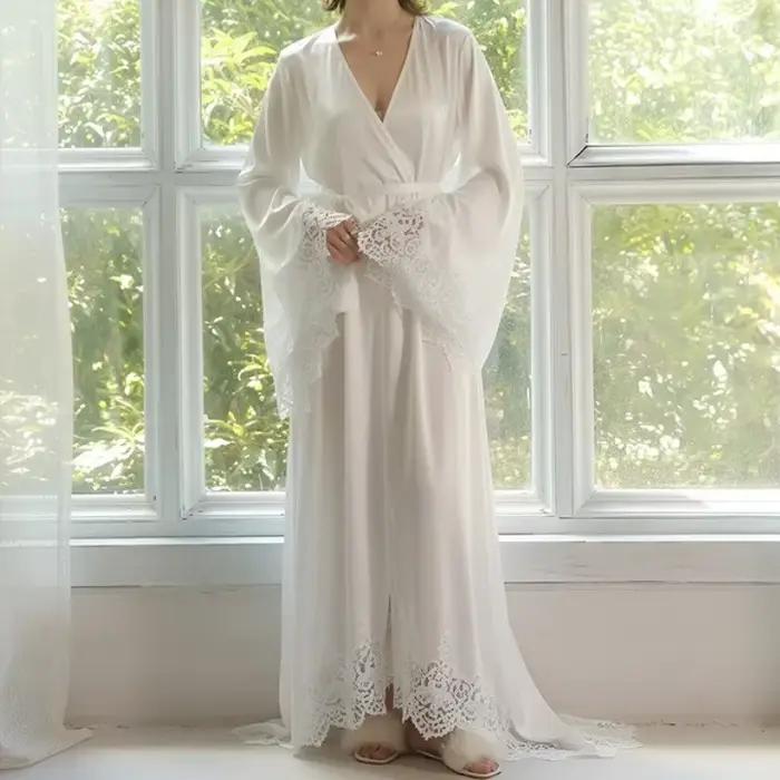 Robe de nuit élégante haut de gamme pour femme, style romantique français, avec dentelle en satin, m