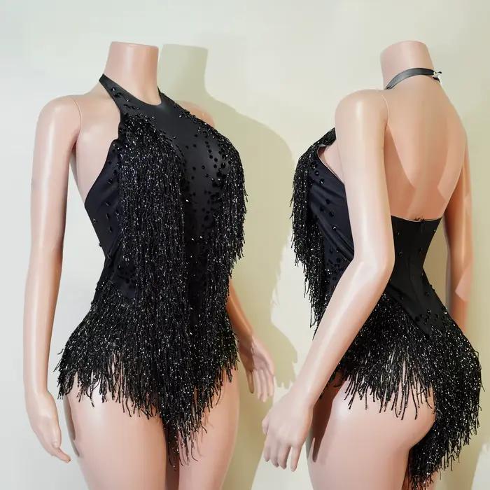 Costume de danse pour femmes, tenue de scène, combinaison extensible, justaucorps à franges, vêtemen
