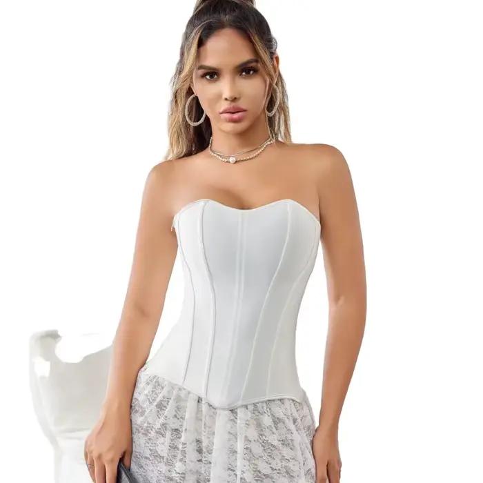 Sexy femmes surbuste Corsets Bustiers haut élégant Satin Style Vintage Corselet à lacets fermeture é