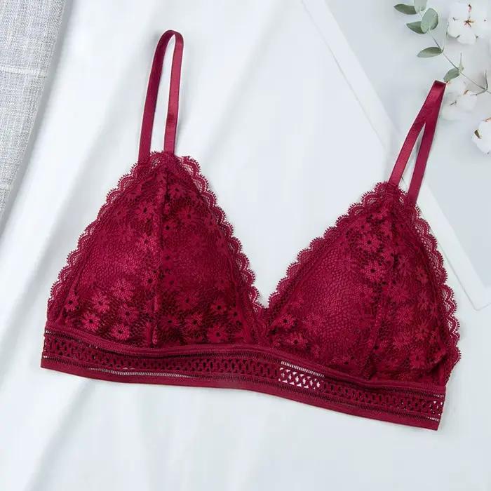 Soutiens-gorge push-up en dentelle florale pour femmes, soutien-gorge rembourré doux, lingerie sexy 