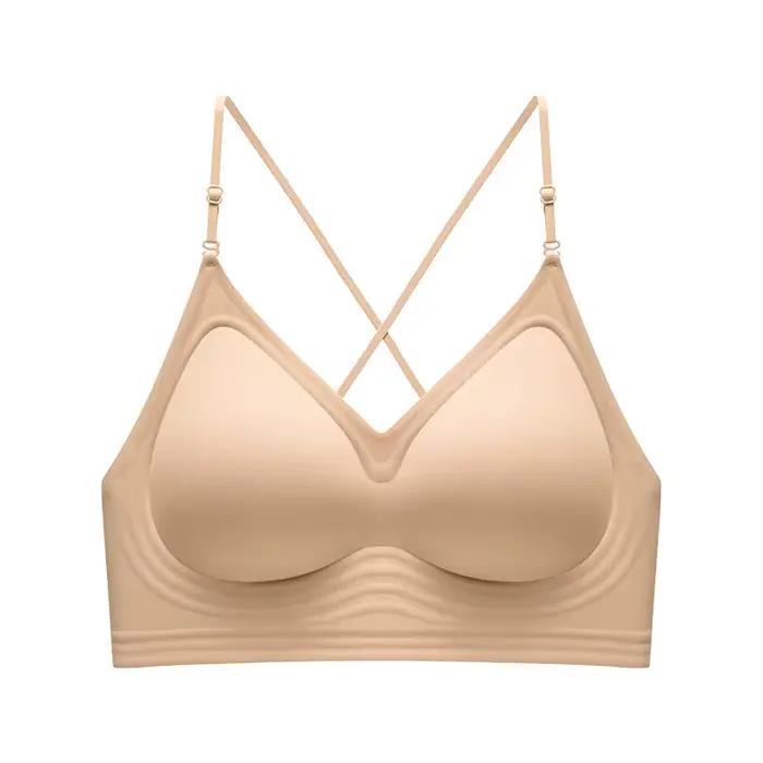 Soutien-gorge licou à col rond pêche français, Push Up pour petite poitrine, bretelles fines, sans c