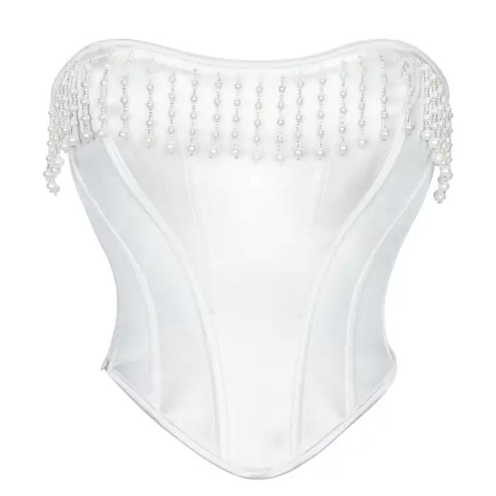 Corset en perles blanches, vêtement court, Noble et élégant, Style princesse, à chevrons, vêtements 