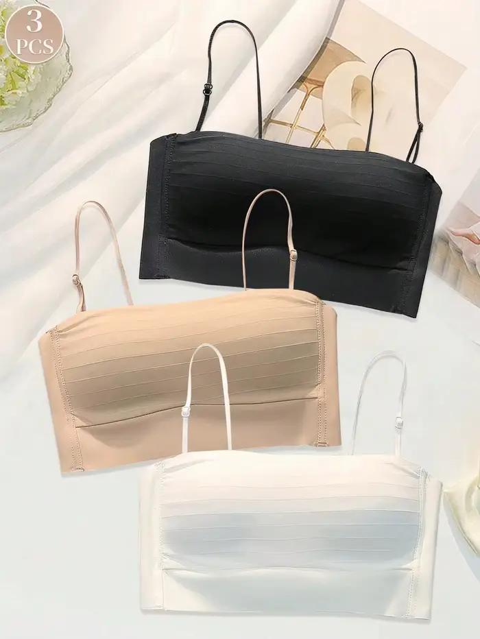 Soutien-gorge en peau noire pour femmes, 3 pièces, soutien-gorge fin, dos nu, sous-vêtements pour fe