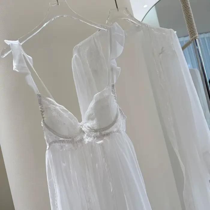 Ensemble de Robe de nuit élégante pour femmes, peignoir en maille, chemise de nuit Sexy en dentelle,