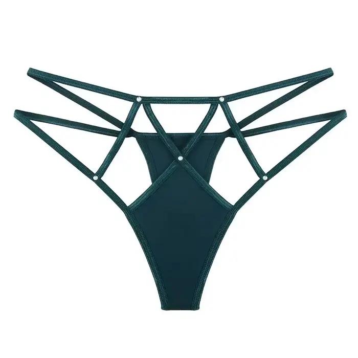 Culotte en dentelle avec pendentif perle pour femme, string G brodé, slip en T, sous-vêtement réglab