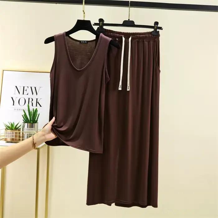 Pyjama pour femmes, nouveau ensemble de vêtements de nuit d'été confortable en modal, sans manches, 