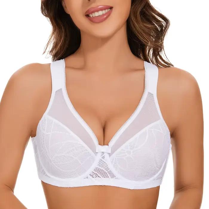 Sheroine Soutien-gorge à armatures grande taille, minimiseur floral en dentelle, couverture complète