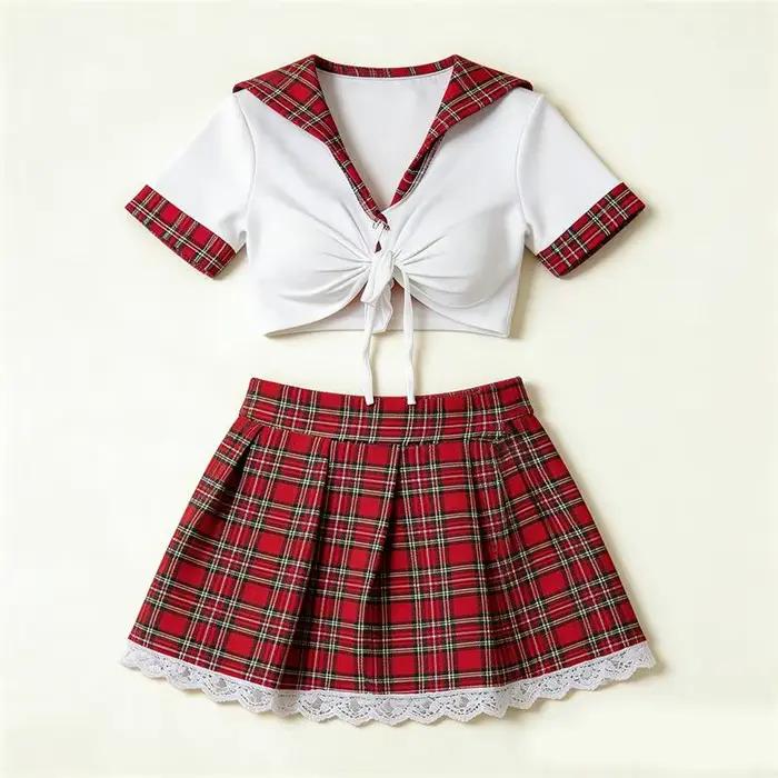 Lingerie rouge sexy pour femme, sous-vêtements érotiques, robe sexy, uniforme de cosplay d'étudiante