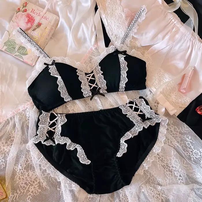 Lolita – soutien-gorge en dentelle pour fille, rétro Kawaii, sous-vêtements Sexy avec nœud papillon,