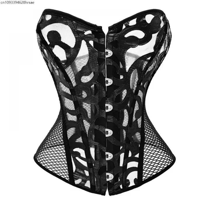 Haut Corset grande taille pour femmes, maille creuse, Burlesque, à lacets, Bustier gothique, surbust