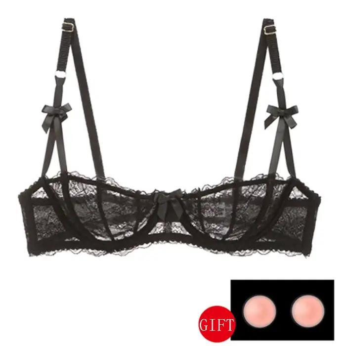 Soutien-gorge demi-tasse pour femmes, Lingerie Sexy, grande taille, Balconette transparente brodée, 