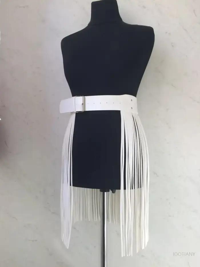 Ceinture à bretelles en cuir blanc sexy pour femme, jupe en cuir à franges, accessoires de costume s