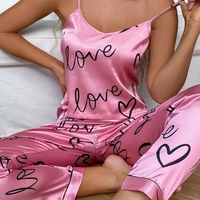 Femmes Satin Pyjamas soie impression florale revers bouton chemise avec pantalon pyjama ensemble vêt