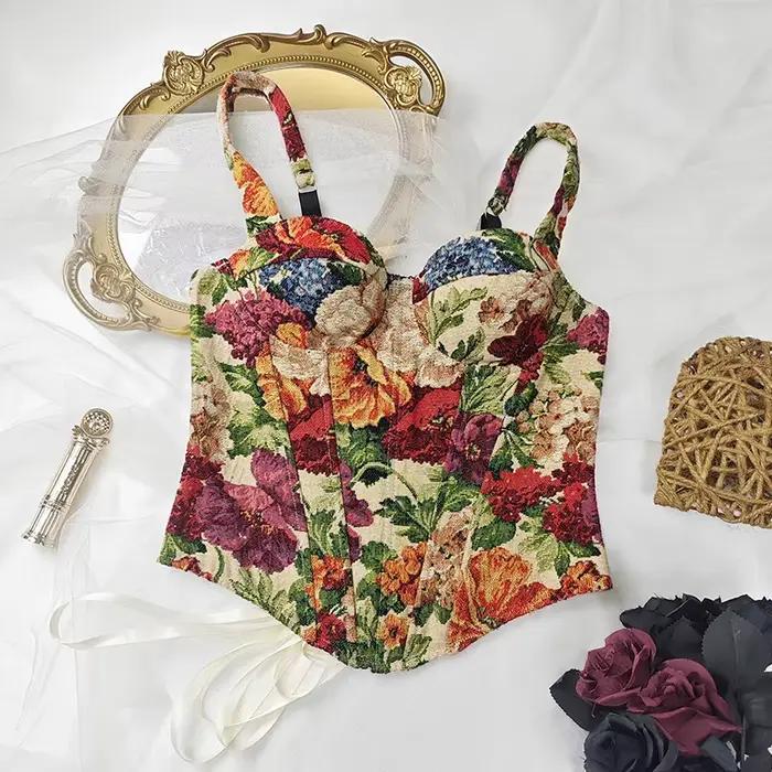 Corset à fleurs brodées pour femmes, Vintage, écharpe française amincissante, Sexy, sans manches, en