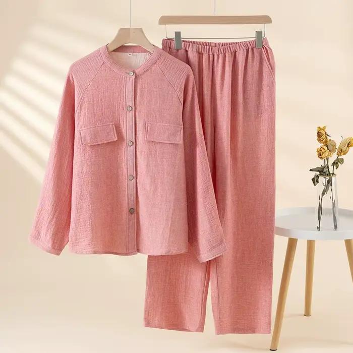 2025 coton et lin pyjamas pour femmes automne à manches longues pantalon ensemble de vêtements de dé