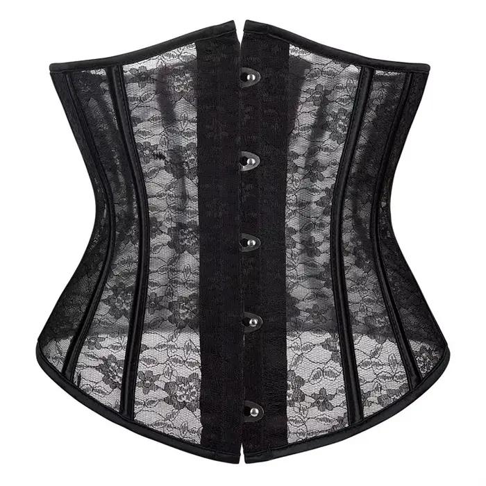 Corset sous-poitrine pour femme, noir et blanc, en maille transparente et dentelle, avec baleines en