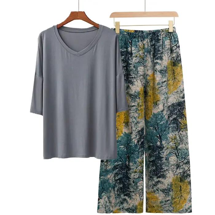 Ensemble de pyjamas imprimés neufs, vêtements décontractés en modal pour femmes, vêtements de maison